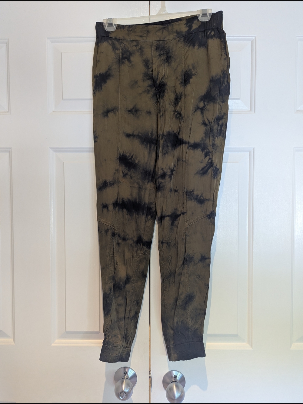 Young Fabulous & Broke Olive Green & Black Tie-Dye Satin Joggers Pants Festival